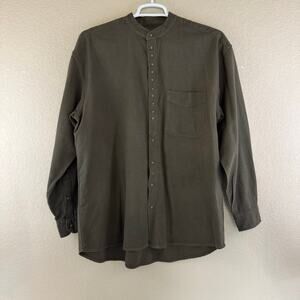 Civilian Traditional Irish Grandfather Shirt Mens Sz L Olive Green Cotton Linen